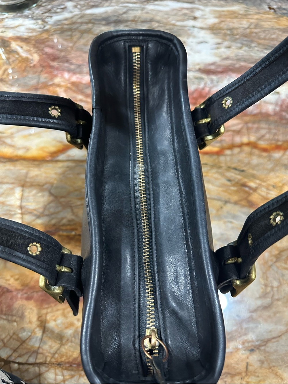 Vintage Coach Legacy Satchel Black Leather Handbag with Gold Buckle Accents - Picture 6 of 9